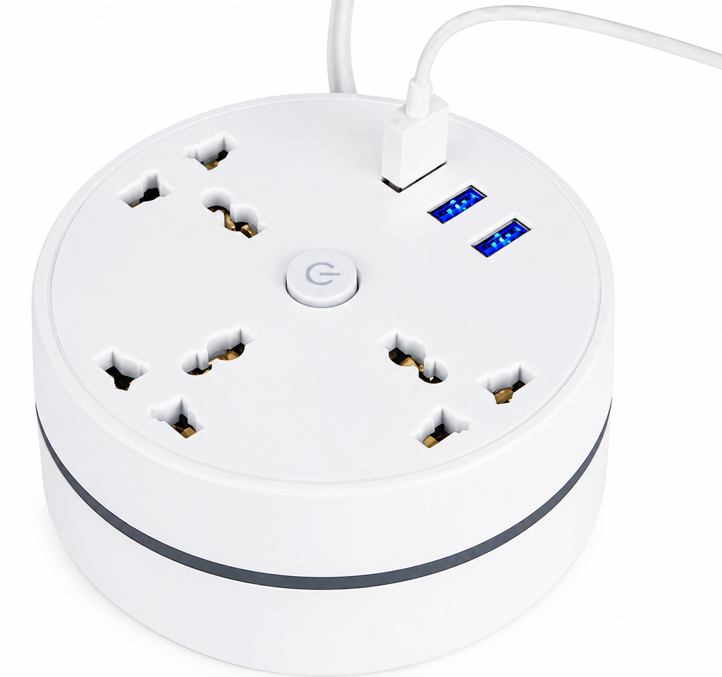 Carga 6 Dispositivos a la Vez - Regleta Compacta Cable Retráctil